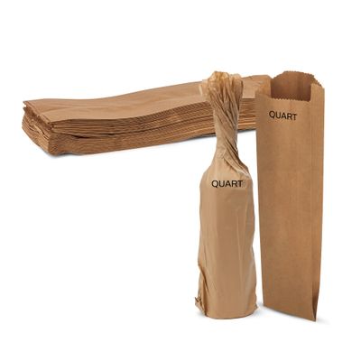 MT Products Kraft Quart Wine Paper Bags 4.5" x 2.5" x 16" - Disposable Paper Gift Bags - Pack of 100