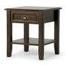 SIMPLIHOME Burlington End Table - 18 inch Wide Solid Wood Square Accent Table with Drawer and Open Shelf in Mahogany Brown, Transitional Nightstand or Lamp Stand for Living Room or Bedroom view 1