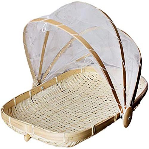 Food Serving Tent Basket - BESTCHANCEUS Hand Woven Bamboo Serving Basket Dustproof Bug Proof Mosquitoesor Vegetable Fruits Food Meals Rectangle 34CMx29CM