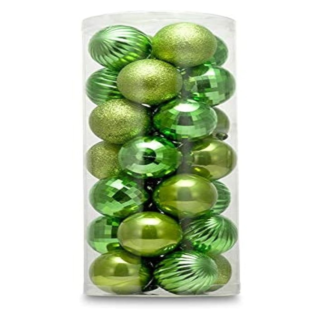 AUXO-FUN Small Size 28ct shatterproof Christmas Ball Ornaments in 4 Classic finishes for Christmas Tree Decoration (Lime Green, 1.57 Mini Size)
