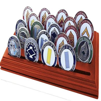 DECOMIL Challenge Coin Holder, Military Coin Display Case Solid Walnut - Medium (5 Rows)