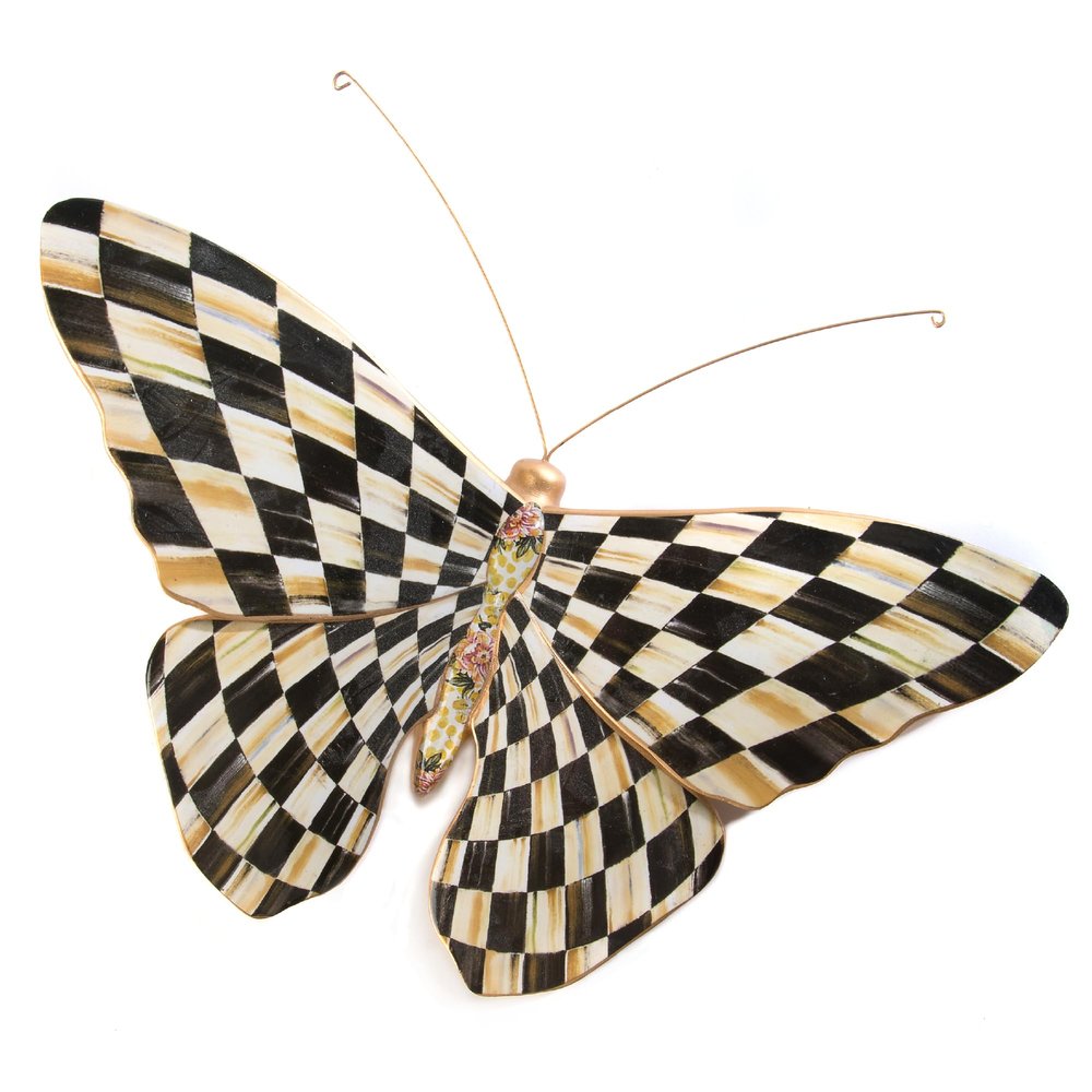 MACKENZIE-CHILDS Butterfly, Hanging Butterfly Wall Decor, Black-and-White Courtly Check