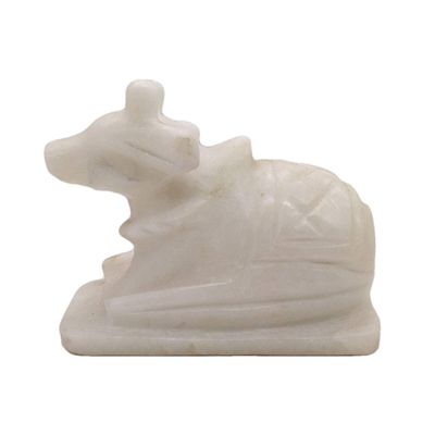 India Meets India Marble Nandi Cow Showpiece for Temple Puja Room 5 Inch Handicraft by Awarded Indian Artisan