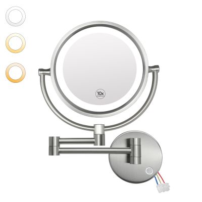 GURUN Wall Mounted Hardwired Makeup Mirror with 3 Dimmable LED Lights 10x Magnifying Mirror for Bathroom Touch Control 13" Extendable Arm Direct Wire Brushed Nickel M1809DN (10x,Nickel)