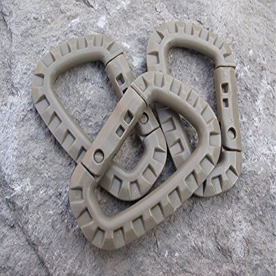 11pcs ITW Medium Tactical Outdoor Carabiner Hook Backpack Molle System D Buckle Military Outdoor Bag Hiking Climbing Accessories (TAN)