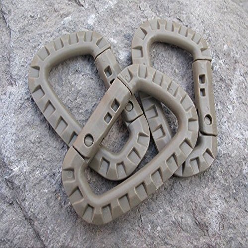 11pcs ITW Medium Tactical Outdoor Carabiner Hook Backpack Molle System D Buckle Military Outdoor Bag Hiking Climbing Accessories (TAN)