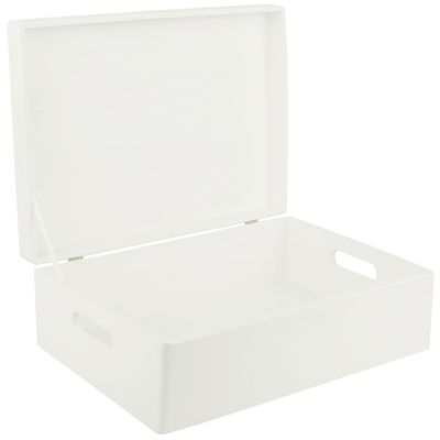 Creative Deco XL White Wooden Box Storage with Hinged Lid | 15.8x11.8x5.5in (+-0.5) | Keepsake with Handles | Gift Box for Tool Dog Toy Kitchen Storage | Wood Chest Trunk