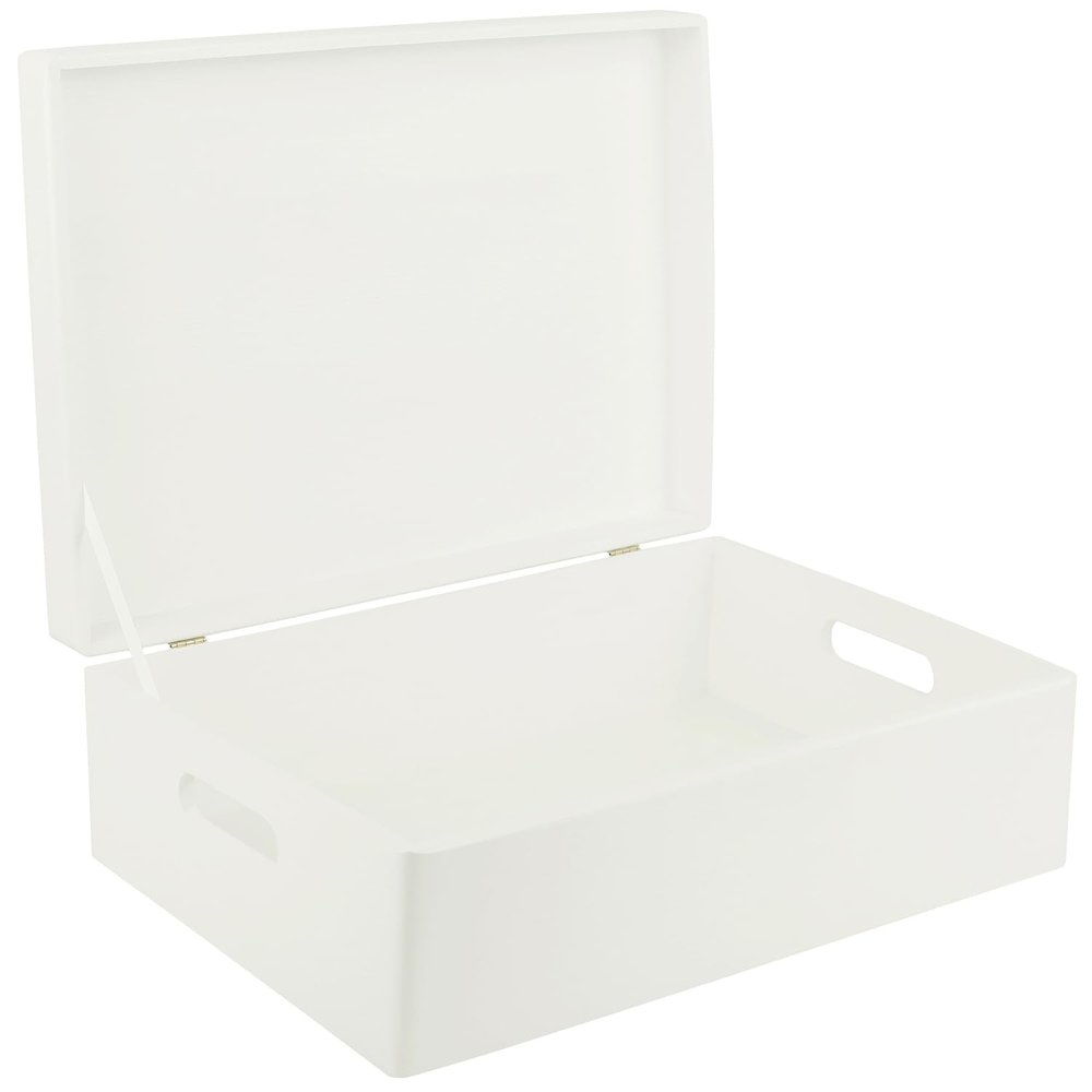 Creative Deco XL White Wooden Box Storage with Hinged Lid | 15.8x11.8x5.5in (+-0.5) | Keepsake with Handles | Gift Box for Tool Dog Toy Kitchen Storage | Wood Chest Trunk