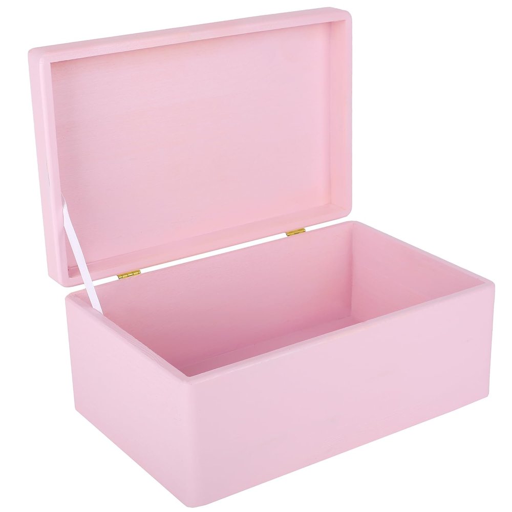 Creative Deco Large Pink Wooden Box Storage with Hinged Lid | 11.8x7.87x5.51in (+-0.5) | Keepsake Gift Box for Tool Dog Toy Kitchen Storage | Rough UNSANDED Wood Chest Trunk