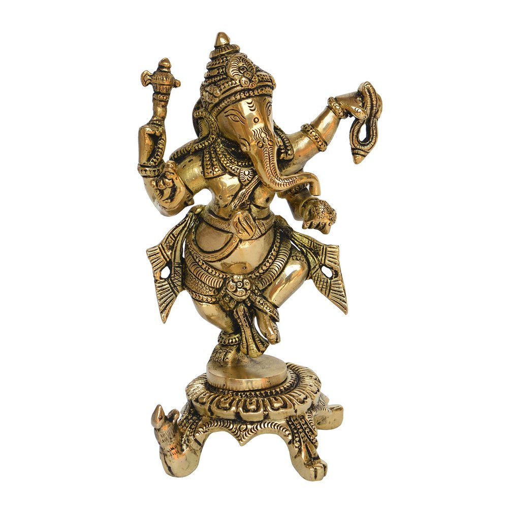 Aakrati 8 inch Brass Dancing Ganesh idon for Worship and Showpiece with Turtle
