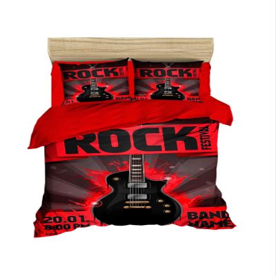 100% Cotton 3D Music Bedding Set, Rock Guitar Themed Quilt/Duvet Cover Set, Full/Queen Size Bed Set, Red, No Flat or No Fitted Sheet (3 Pieces)