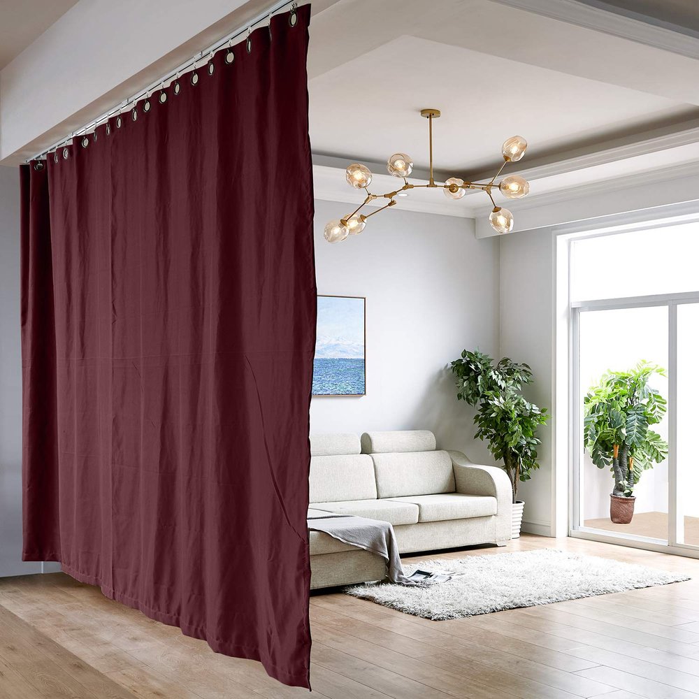ChadMade Ceiling Track Room Divider Curtain Kit, Medium A, Fit for 4ft 6in to 6ft Wide x 8ft Tall Space, Burgundy Blackout Curtain 7ft Wide by 8ft Tall