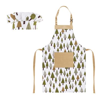 Aurya Kids Apron and Chef Hat Set-Adjustable Child Apron for Boys and Girls for Cooking Baking Pine Trees
