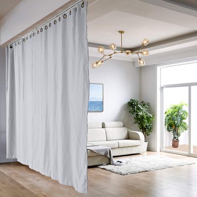 ChadMade Room Divider Curtain Ceiling Track Kit, xx-Large B, for 12ft to 14ft Wide x 9ft Tall Space, Greyish White Heavyweight Room Darkening Curtain 15ft Wide by 8.5ft Tall
