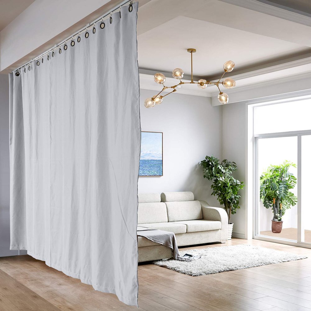 ChadMade Room Divider Curtain Ceiling Track Kit, xx-Large B, for 12ft to 14ft Wide x 9ft Tall Space, Greyish White Heavyweight Room Darkening Curtain 15ft Wide by 8.5ft Tall