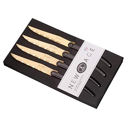French Hand Made New Age 4 Piece Steak cutlery Set, Vintage (Gold)