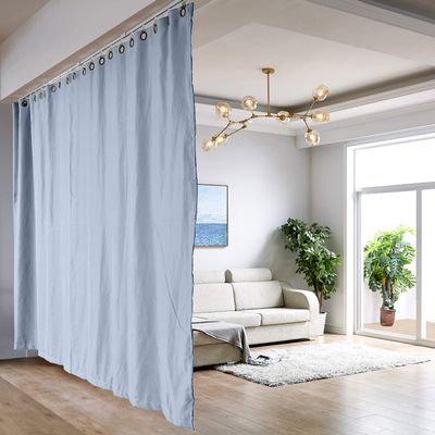 ChadMade Ceiling Track Room Divider Curtain Kit, Medium B, Fit for 4ft 6in to 6ft Wide x 9ft Tall Space, Sky Blue Blackout Curtain Room Divider Screen Partitions 7ft Wide by 8.5ft Tall