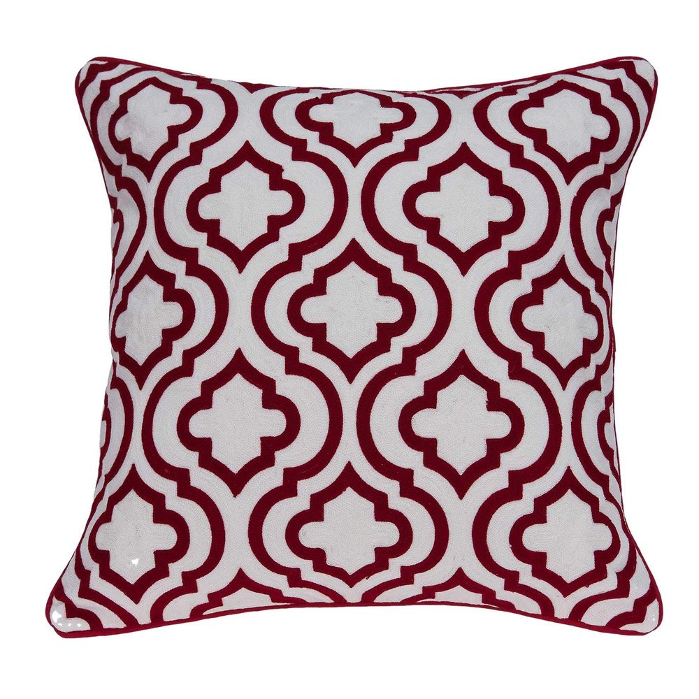 20" X 7" X 20" Transitional Red and White Accent Pillow Cover with Poly Insert