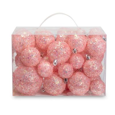 AMS 34ct Handmade Iridescent Christmas Balls Shatterproof Xmas Ornaments Glitter Special Color Decoration(Pink Iridescence)