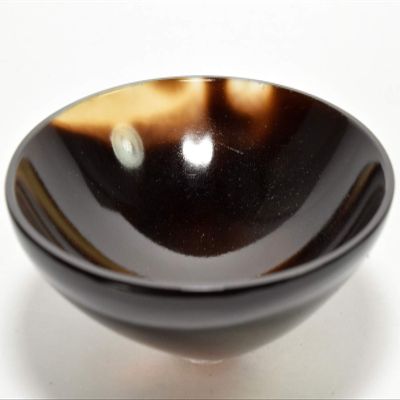 77mm 75g Black & Brown Agate Bowl Hand Polished Natural Chalcedony Gemstone Crystal Mineral Specimen - India + One Polished Clear Quartz Cabochon