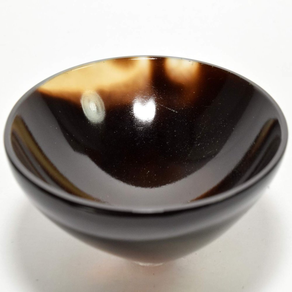 77mm 75g Black & Brown Agate Bowl Hand Polished Natural Chalcedony Gemstone Crystal Mineral Specimen - India + One Polished Clear Quartz Cabochon