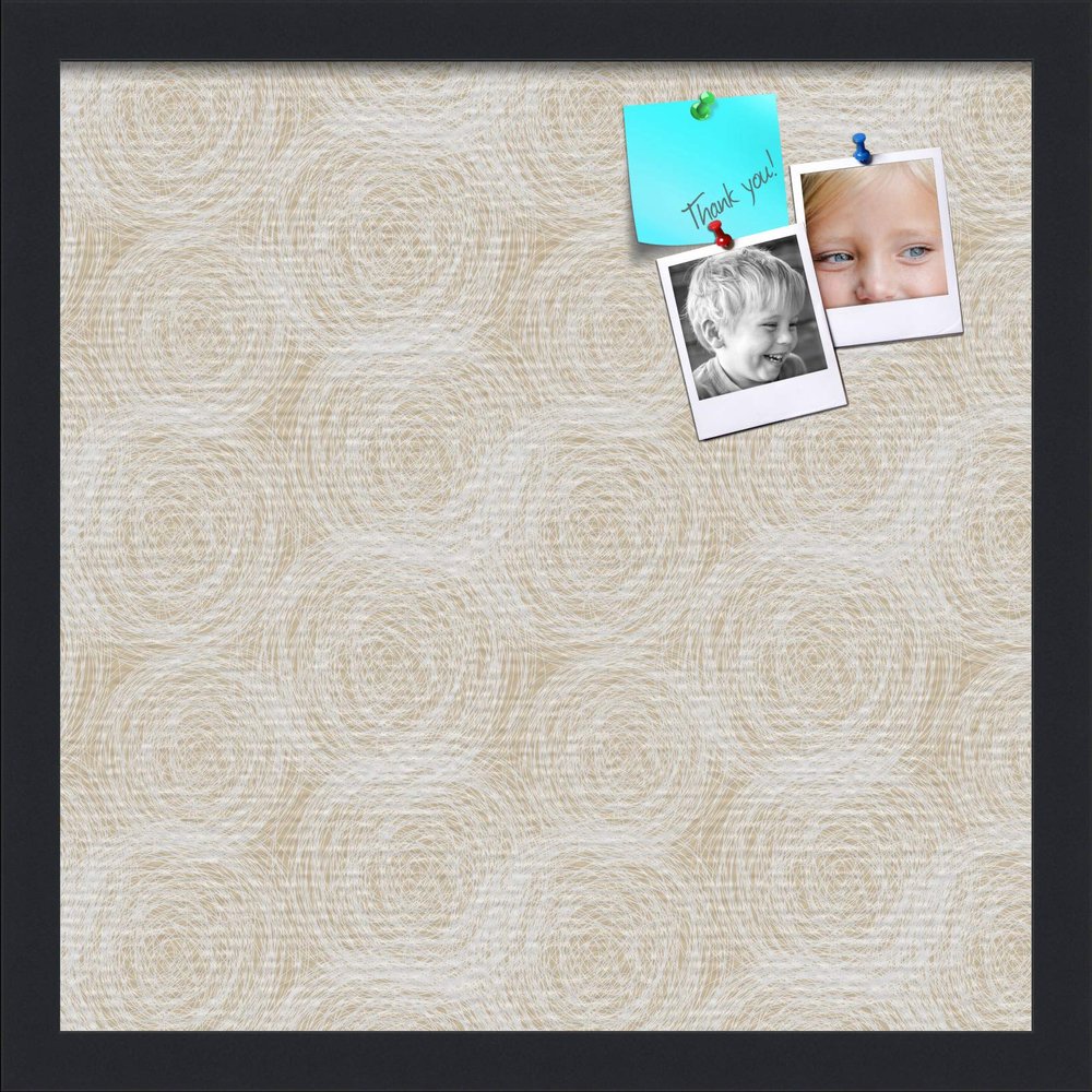 PinPix ArtToFrames 14x14 Custom Cork Bulletin Board Circles Sketch Beige Poster Board Has a Fabric Style Canvas Finish, Framed in Satin Black (PinPix-1925)