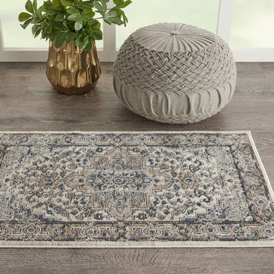 Nourison Concerto Ivory/Grey 2'2" x 3'9" Area Rug, Transitional, Bed Room, Living Room, Dining Room, Kitchen, Easy Cleaning, Non Shedding, (2' x 4')