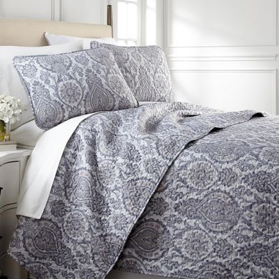 Southshore Fine Living, Inc. Oversized Quilt Bedding Set, Twin XL Coverlet with Matching Quilted Pillow Sham, Boho Coverlet Set, All Season Quilt Bedspread, Lightweight Twin XL Quilts, Grey Paisley