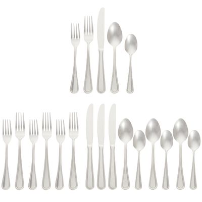 Amazon Basics Silverware Set, Stainless Steel Flatware, Dishwasher Safe, Service for 4, 20-Piece Forks and Spoons, Crown Edge, Everyday Use
