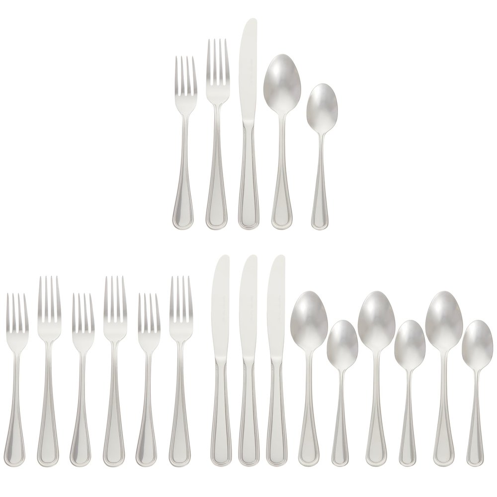 Amazon Basics Silverware Set, Stainless Steel Flatware, Dishwasher Safe, Service for 4, 20-Piece Forks and Spoons, Crown Edge, Everyday Use