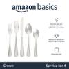 Amazon Basics Silverware Set, Stainless Steel Flatware, Dishwasher Safe, Service for 4, 20-Piece Forks and Spoons, Crown Edge, Everyday Use view 2