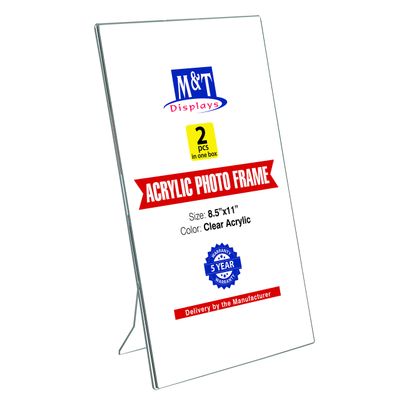 M&T Displays Clear Acrylic Photo Frame 8.5x11 inch Picture Sign Holder Portrait Desktop Table Stand Desk Menu Advertising Flyer for Restaurant Hotel Office (2 pack)