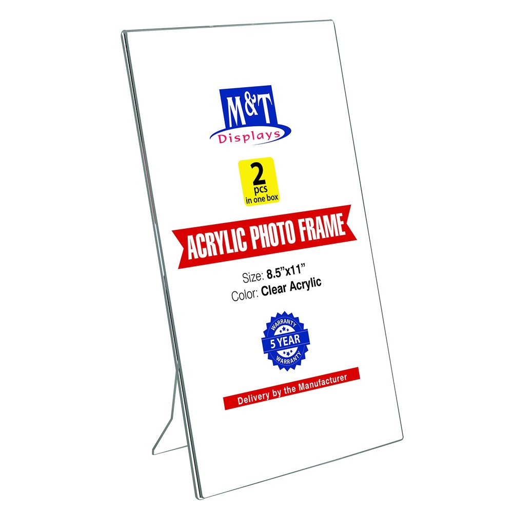 M&T Displays Clear Acrylic Photo Frame 8.5x11 inch Picture Sign Holder Portrait Desktop Table Stand Desk Menu Advertising Flyer for Restaurant Hotel Office (2 pack)
