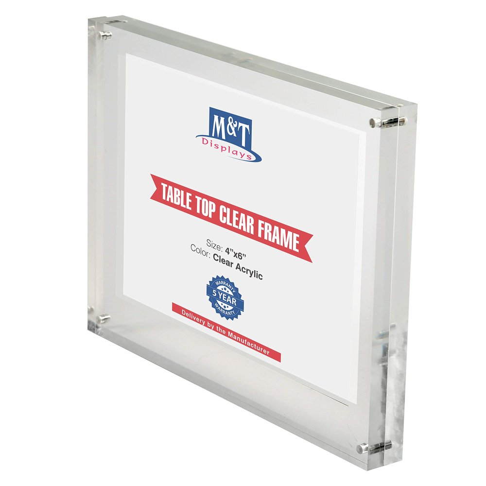 M&T Displays Clear Acrylic Photo Frame 4x6 inch Picture Sign Holder Portrait Landscape Desktop Tabletop Brochure Advertising Leaflet Certificate Stand for Restaurant Hotel Office