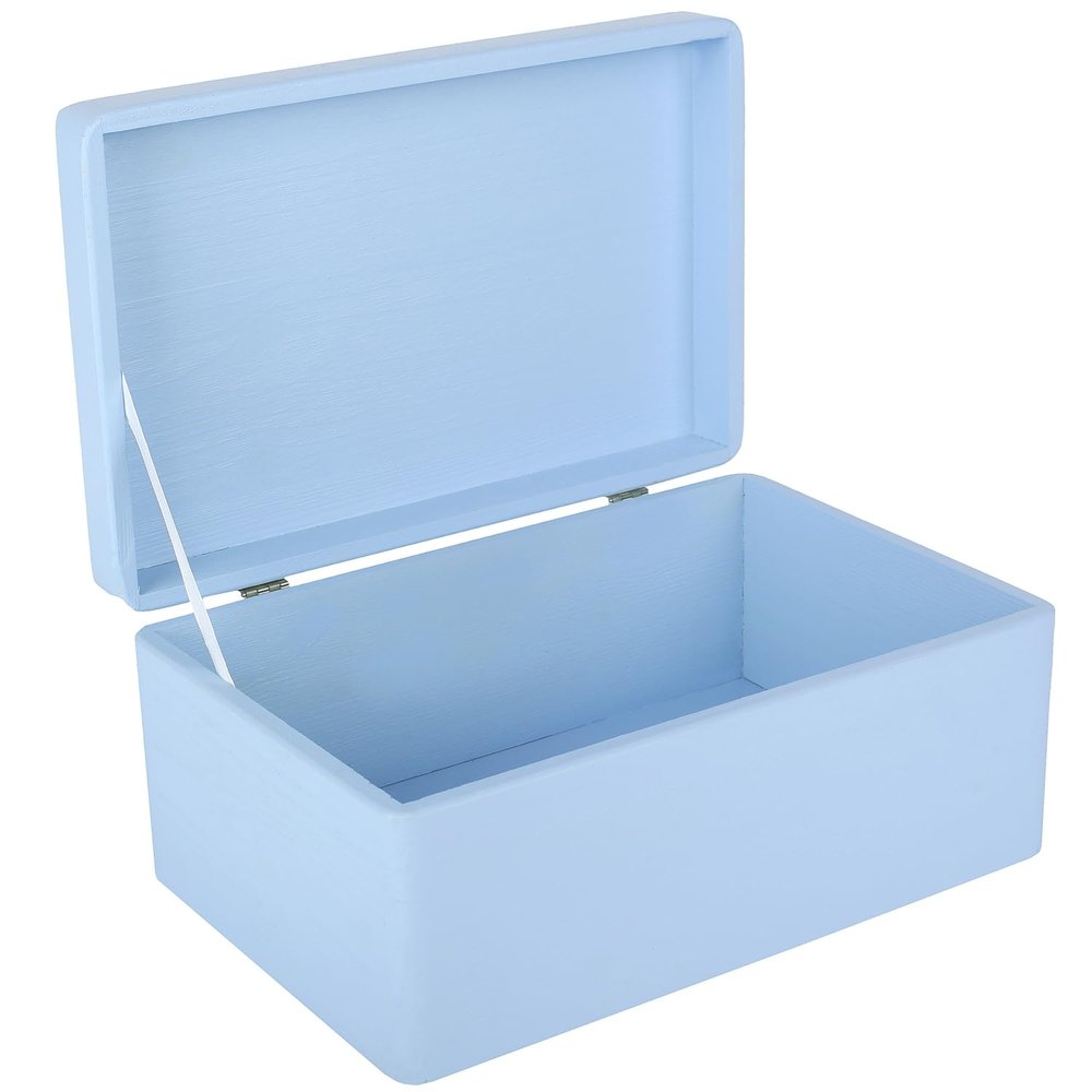 Creative Deco Large Blue Wooden Box Storage with Hinged Lid | 11.8x7.87x5.51in (+-0.5) | Keepsake Gift Box for Tool Dog Toy Kitchen Storage | Rough UNSANDED Wood Chest Trunk