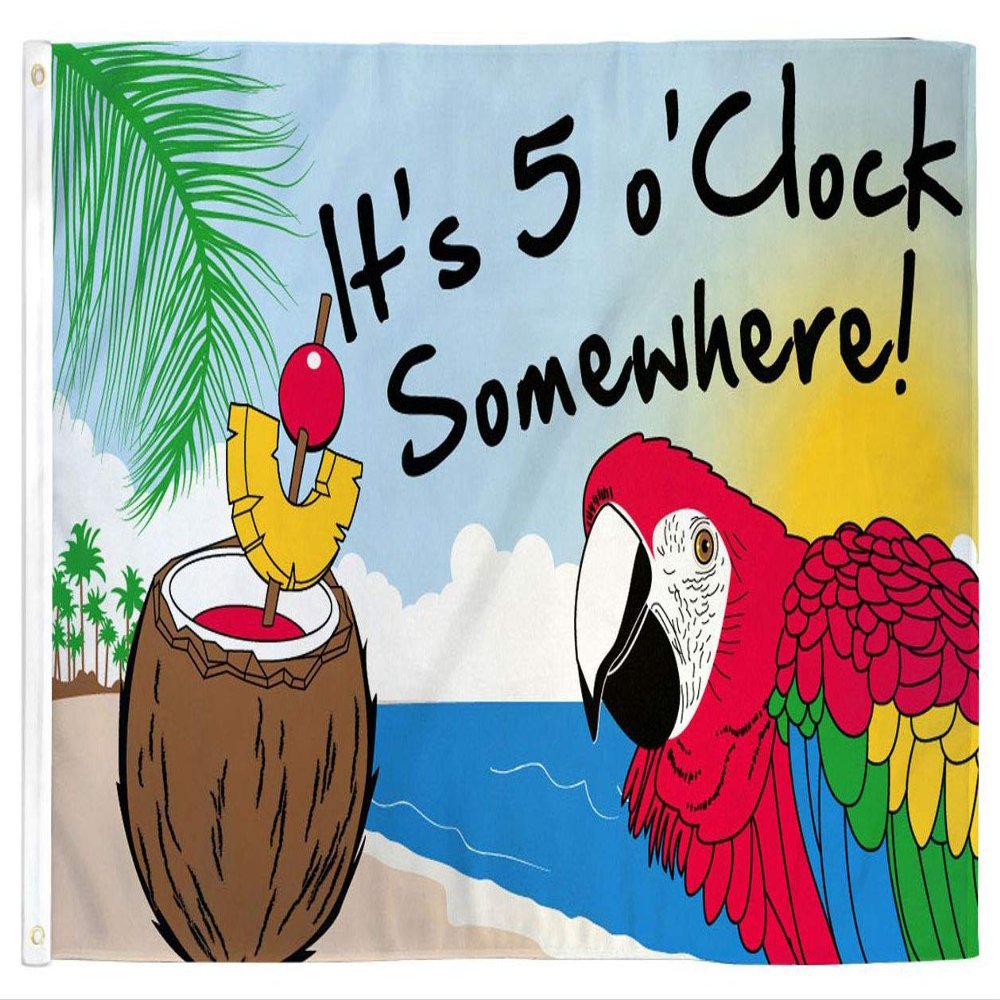 Noveltees ITS 5 O CLOCK SOMEWHERE parrot party drinking 3 X 5 FLAG