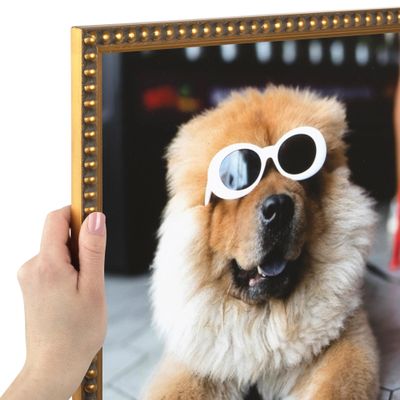 ArtToFrames 4x17 Inch Gold Picture Frame, This 0.80 Inch Custom Wood Poster Frame is Gold Leaf with Bead Compo - Comes with Regular Glass and Corrugated Backing (2WOMD6864-4x17)