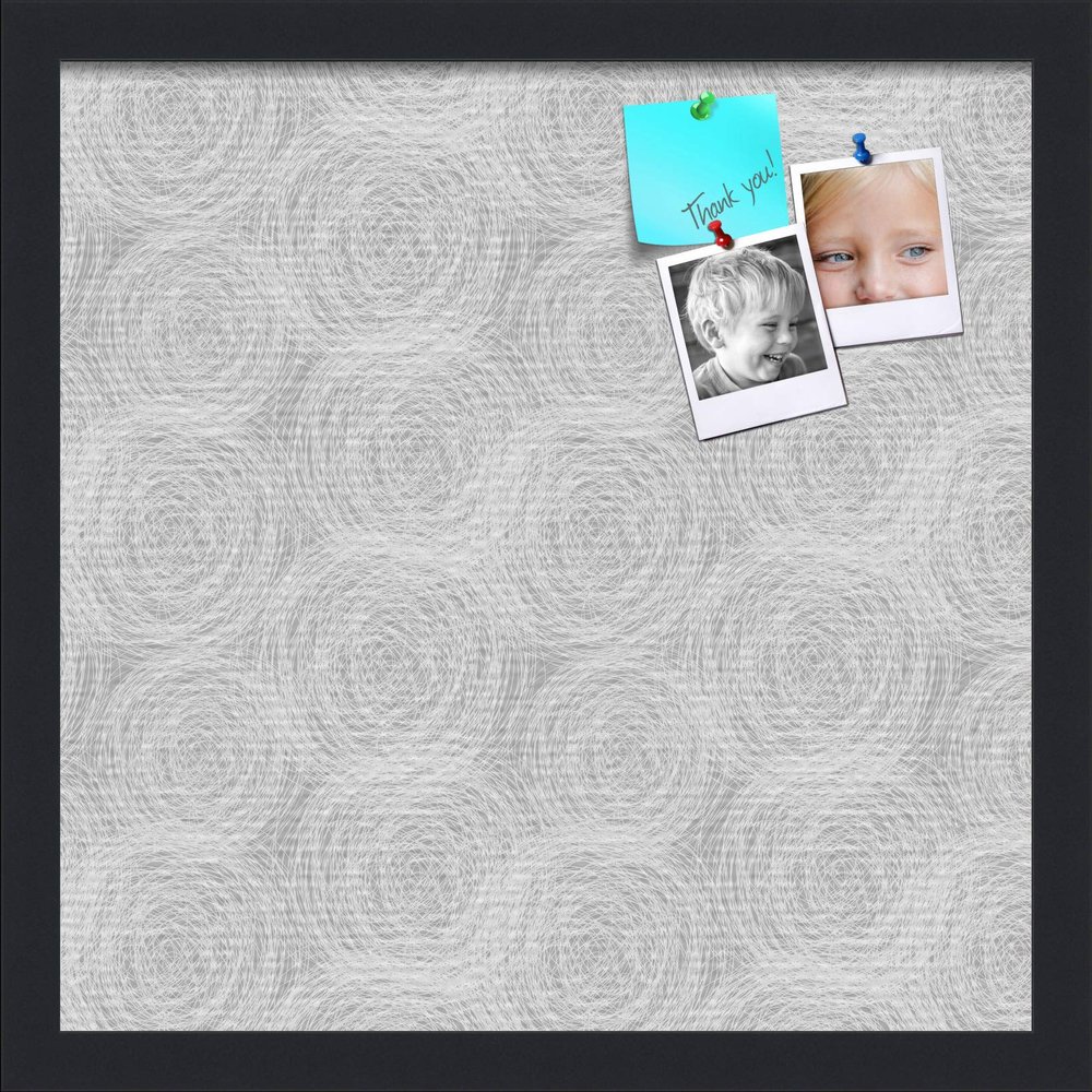 PinPix ArtToFrames 14x14 Custom Cork Bulletin Board Sketch Circles Grey Poster Board Has a Fabric Style Canvas Finish, Framed in Satin Black (PinPix-1924)