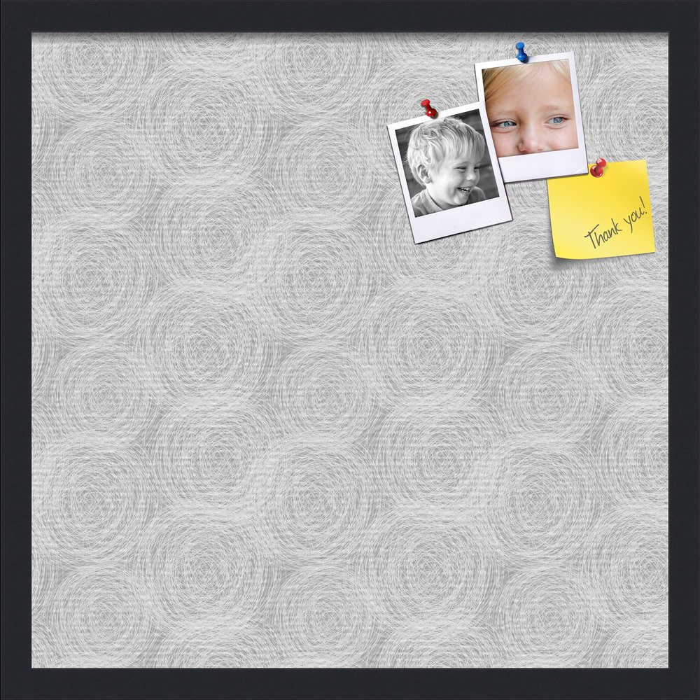 PinPix ArtToFrames 18x18 Custom Cork Bulletin Board Sketch Circles Grey Poster Board Has a Fabric Style Canvas Finish, Framed in Satin Black (PinPix-1924)