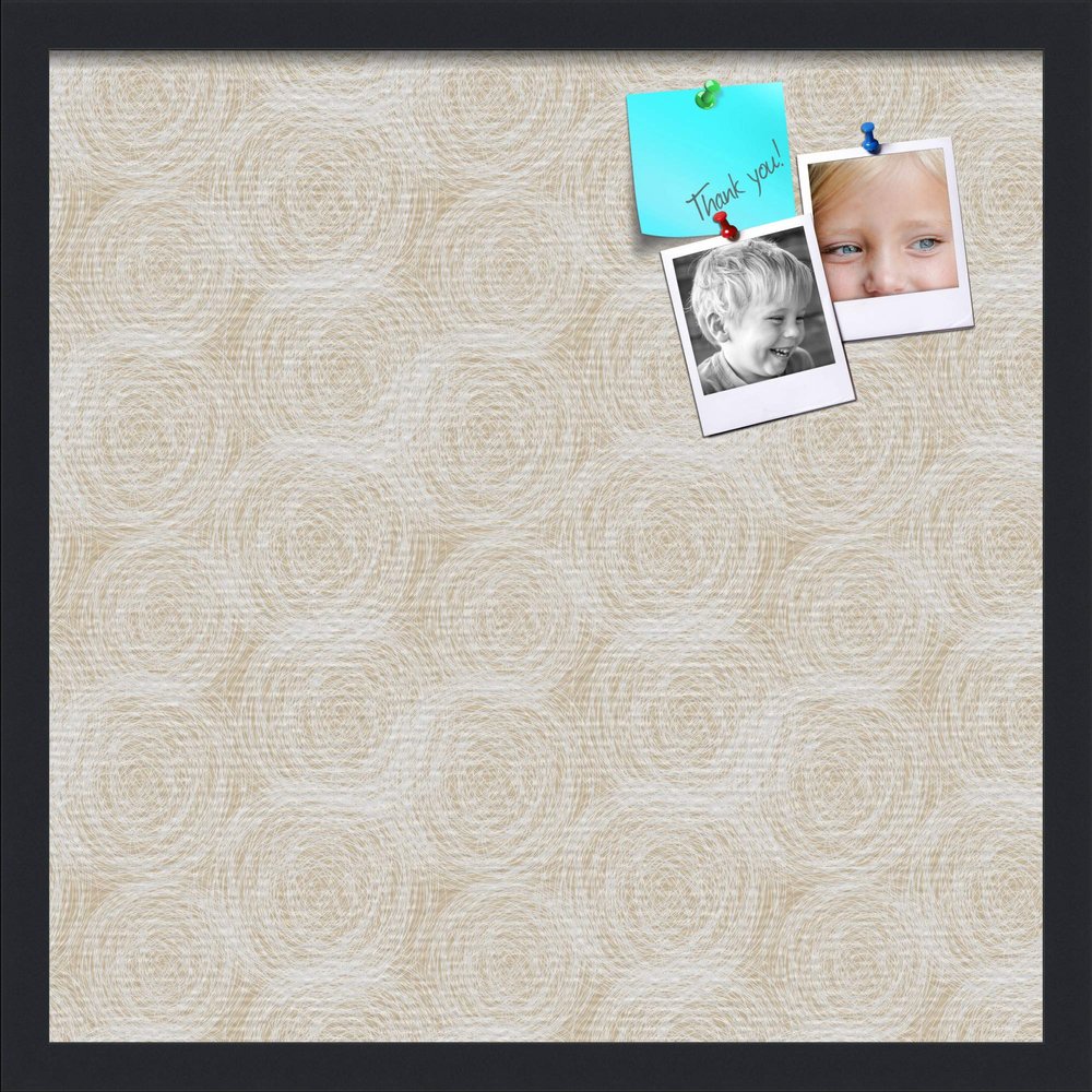 PinPix ArtToFrames 18x18 Custom Cork Bulletin Board Circles Sketch Beige Poster Board Has a Fabric Style Canvas Finish, Framed in Satin Black (PinPix-1925)