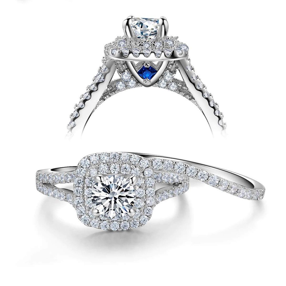 Bansriracha 925 Sterling Silver Women's Wedding Ring Sets Victorian Style Blue Side Stones Classic Jewelry for Women (5)