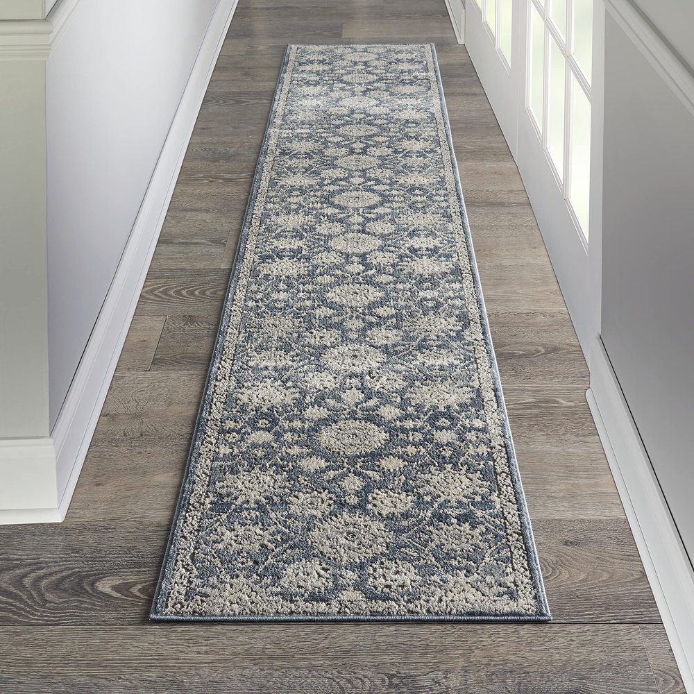 Nourison Home Concerto Blue Beige 2'2" x 10' Area Rug - Easy Clean, Non Shedding, Bed Room, Living Room, Dining Room, Kitchen (10' Runner)