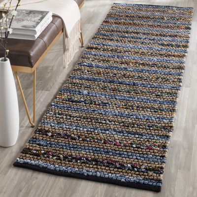 SAFAVIEH Cape Cod Collection Runner Rug - 2'3" x 10', Blue & Multi, Handmade Flat Weave Braided Stripe Cotton & Jute, Ideal for High Traffic Areas in Living Room, Bedroom (CAP361A)