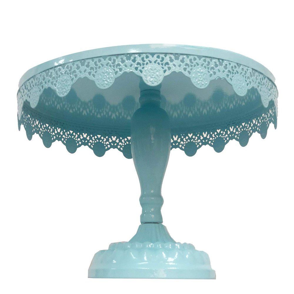 10 Inch Metal Cake Stand Round Cupcake Stands Metal Dessert Display (Aqua blue)