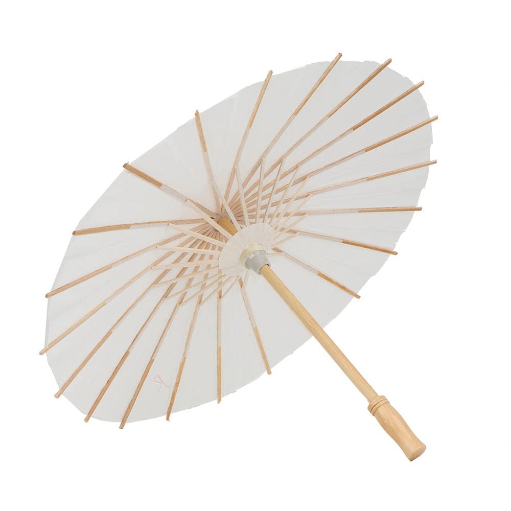 Rainproof Paper Umbrella, Pure White Handmade Chinese Oiled Paper Umbrella Parasol for Wedding, Bridesmaids (Diameter 15.6 inch)