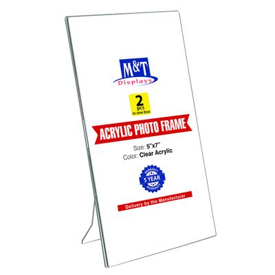 M&T Displays Clear Acrylic Photo Frame 5x7 inch Picture Sign Holder Portrait Desktop Table Stand Desk Menu Advertising Flyer for Restaurant Hotel Office (2 pack)