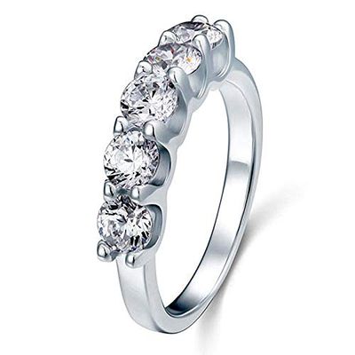 Bansriracha 1.25 Carat Five 5 Stone Solid 925 Sterling Silver Ring Bridal Jewelry Wedding Band CFR8039 (8)