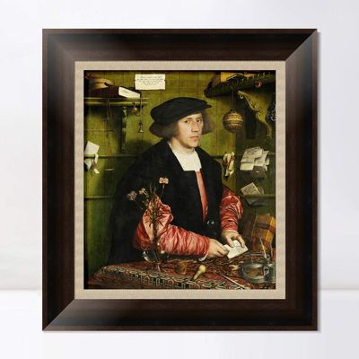 INVIN ART Framed Canvas Art Giclee Print Portrait of the Merchant Georg Gisze by Hans Holbein the Younger Wall Art Living Room Home Office Decorations(Vintage Brown Frame with Linen Liner,28"x40")