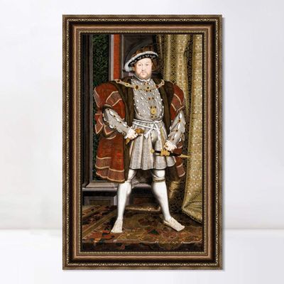 INVIN ART Framed Canvas Art Giclee Print Portrait of King Henry VIII by Hans Holbein the Younger Wall Art Living Room Home Office Decorations(Vintage Embossed Gold frame,20"x32")
