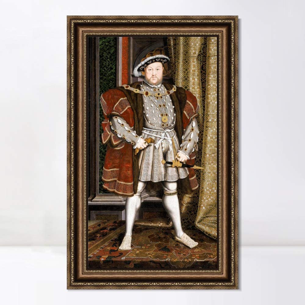 INVIN ART Framed Canvas Art Giclee Print Portrait of King Henry VIII by Hans Holbein the Younger Wall Art Living Room Home Office Decorations(Vintage Embossed Gold frame,20"x32")